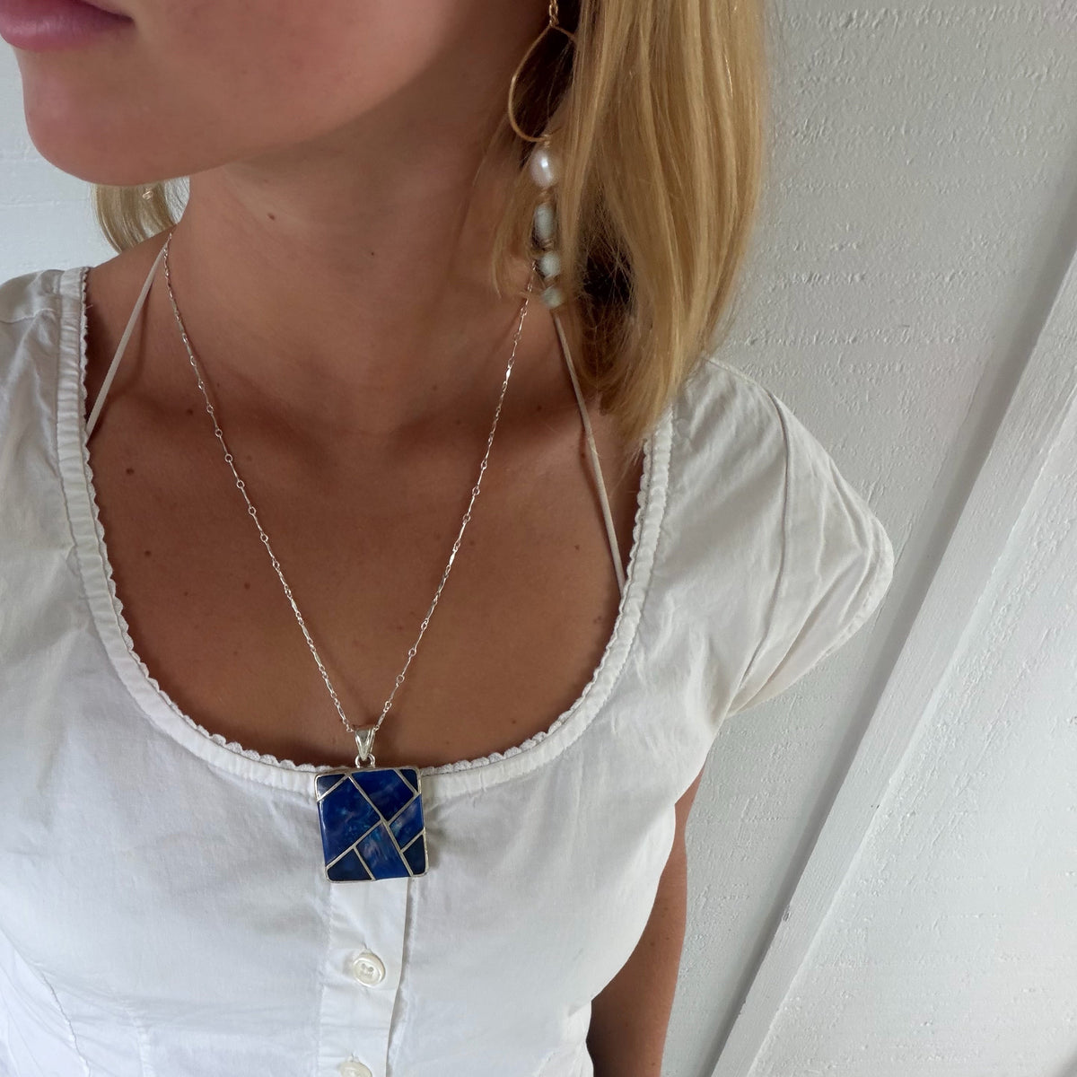 silver ocean tile necklace