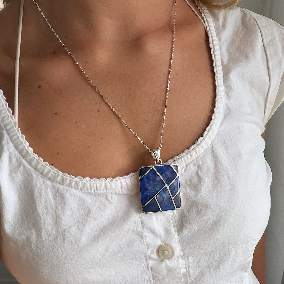 silver ocean tile necklace