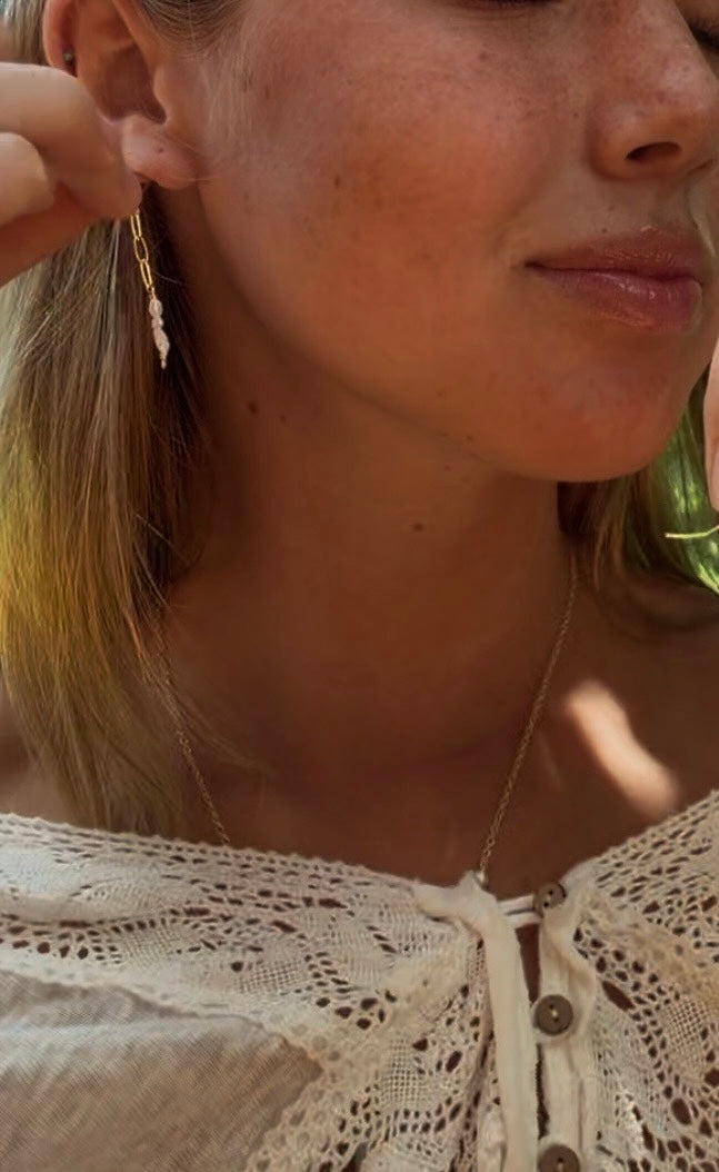 paper clip pearl earrings