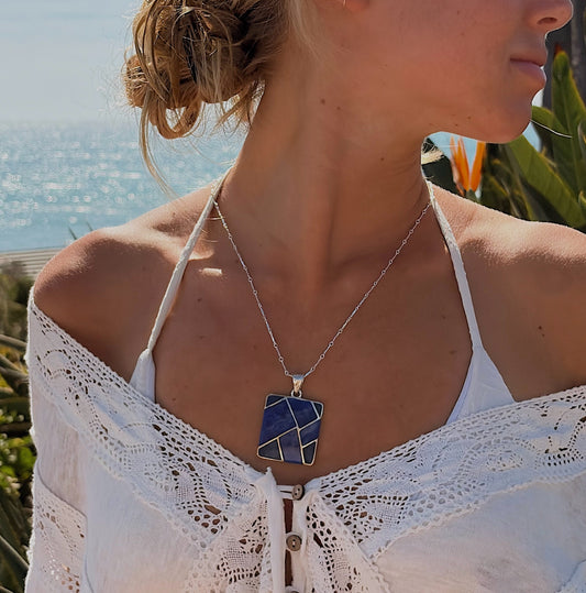 silver ocean tile necklace